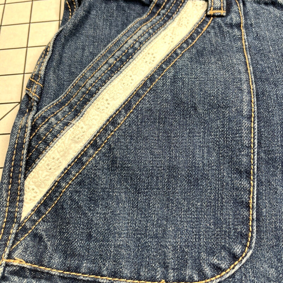 Free People Sweet Surrender Lace Inset High Rise Jean Denim Shorts 27 Dark Wash - Picture 3 of 12